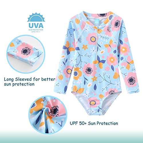 Image of Girls One Piece Swimsuits Long Sleeve Rash Guard for Kids Girls Hawaiian Swim Shirts UPF 50+ Sun Protection