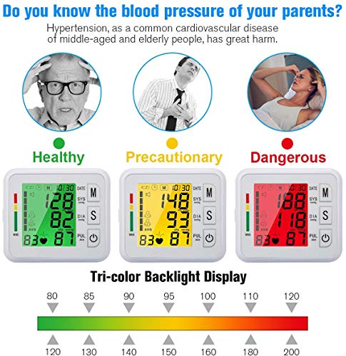 Topffy Blood Pressure Monitor,Automatic BP Machine Wrist Digital BP Cuff Large Tri-Backlit Rechargeable Pulse Rate Monitoring Meter 99 * 2 Reading Memory Wrist Blood Pressure Monitor for Home Use - Thumbnail 4