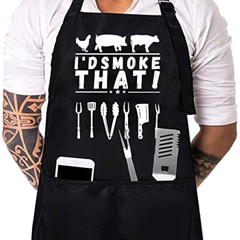 ZOORON Funny Black Chef Aprons for Men Adjustable BBQ Kitchen Chef Aprons, Aprons for Cooking Funny for Husband, Dad…, I Dsmoke That, One size Cover