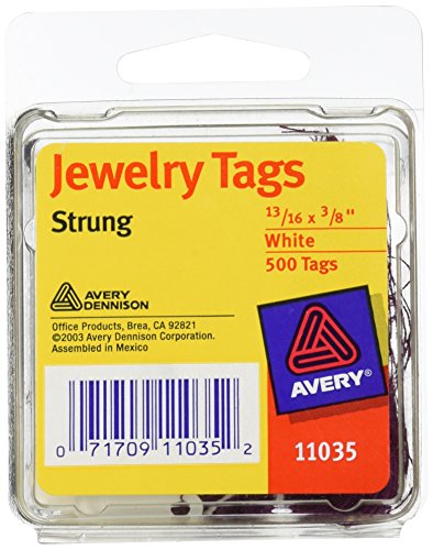 Avery Pre-Strung Jewelry Tags, Paper/String, 0.875 x 0.375 Inches, White/Purple, 500 per Pack (11035)