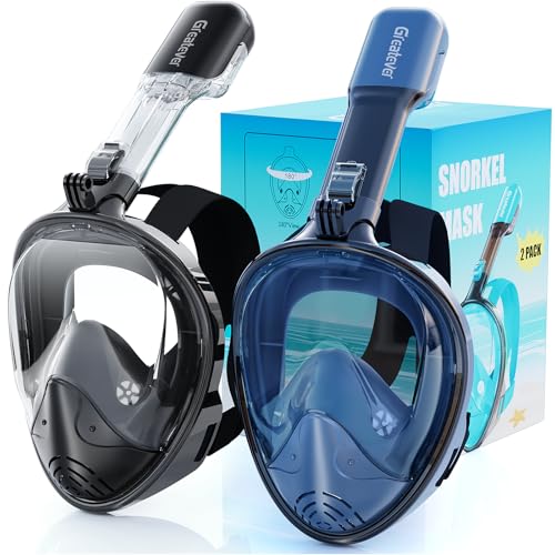 Greatever Full Face Snorkel Mask, Snorkeling Gear for Adults with Latest Dry Top Breathing System and Detachable Camera Mount, Foldable Snorkel Set for Family Snorkeling Trips, Anti-Fog & Anti-Leak