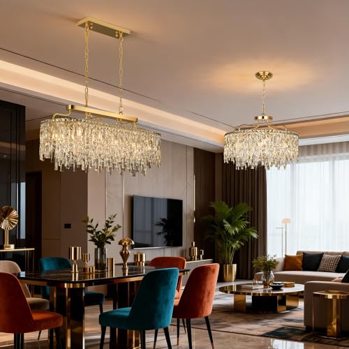 Image of 12-Light Gold Crystal Chandeliers for Dining Room Light Fixture 36 inch