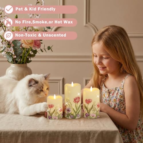 Image of Christmas Flameless Flickering LED Candles,Battery Operated Music Candle with Rotating Santa Claus,3D Wick Pillar Candles Set of 2,for Decorations Indoor (Spring2)