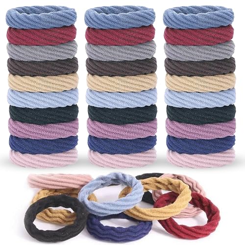 Image of GLUN Braided Multicolor Ponytail Holders Hair Ties Pack of 50, Soft Cotton Elastic Scrunchie Bands for Women, Girls & Teens, Strong Stretchable Non-Slip Rubber Bands for Thick Hair & Daily Styling