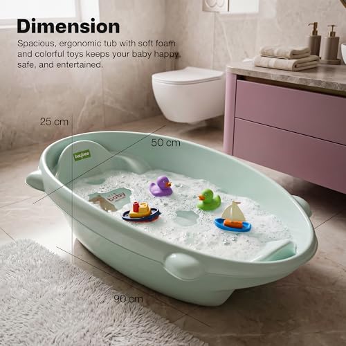 Image of Baybee AquaHug Baby Bath Tub for 0 to 5 Years | Ergonomic Bath Tub for Kids with Anti-Slip Base & Quick Drains | Sitting & Lying Babies Bather & Baby Bathing Tub for Boys Girls (Blue)