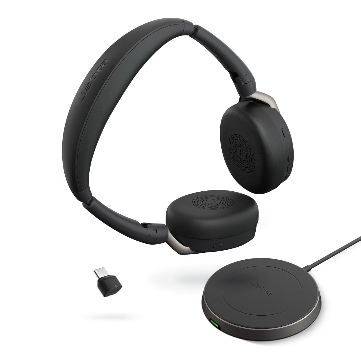 Jabra Evolve2 65 Flex Stereo Headset with Bluetooth, Wireless Charging Pad - Noise-Cancelling ClearVoice Technology & Hybrid Active Noise Cancellation - Certified for Microsoft Teams - Black