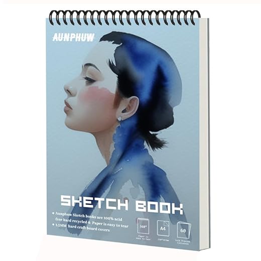Aunphuw A4 Sketch Books Drawing Pad, 120gsm Spiral Bound Sketch Paper Art Supplie for Kids Adults with Durable Hardboard & Acid Free Drawing Paper 120 Pages