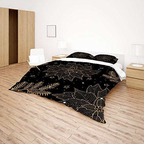 Parure de lit 3 pièces King avec housse de couette Noël en polyester doux