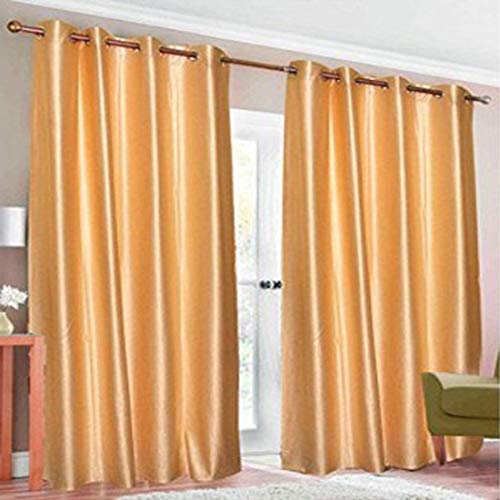 Image of Polyester Eyelet Window Curtain, Solid Plain Light Filtering Curtain for Bedroom, Living Room & Home Office, 5 Feet (60 x 48 Inch), Gold, Pack of 2