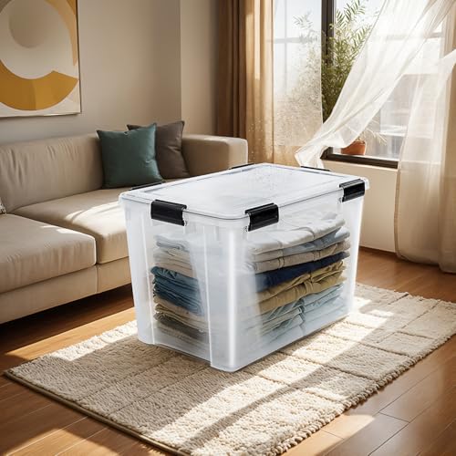 Iris Ohyama Luftdichte Kunststoff-Aufbewahrungsboxen mit Deckel, 70L, 2er-Set, Transparent, Hermetischer wasserdichter Verschluss, Robuste Schnappverschlüsse, Stapelbar, Staubschutz, BPA-frei, AT-LD