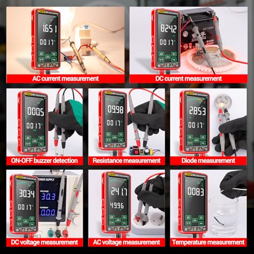 Image of Smart Multimeter, Digital Multimeter Tester with Touch Screen 6000 Counts Auto Ranging Rechargeable A Reverse Display NCV Tester with Flashlight for Electricians, DIY (Red)