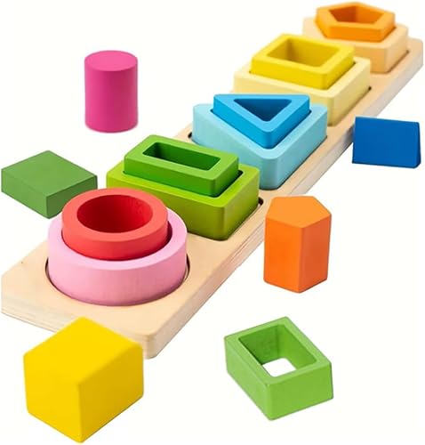 Popokeegoo Montessori Juguetes para niños y niñas, juguete apilable de madera para niños preescolares, apilador de reconocimiento de color,