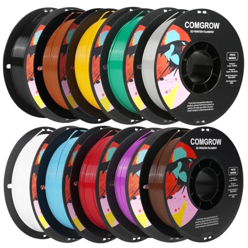 Image of Comgrow PETG 3D Printer Filament 1.75mm, High Precision and Tough 3D Printer Filament, Dimensional Accuracy + /- 0.02 mm Black /White /Grey /Light Blue /Reddish Brown /Red /Yellow /Coffee /Purple /Pine Green