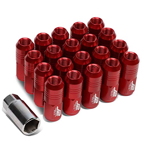 J2 Engineering 7075 Aluminum Red M12 x 1.5 20Pcs L: 50mm Close End Lug Nut w/Socket Adapter