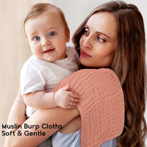 Image of Unnivoll Muslin Burp Cloths for Baby 100% Cotton Burping Cloths for Boys Girls Large 20''X10'' Extra Soft and Absorbent 12 Pack - Gradient Brown