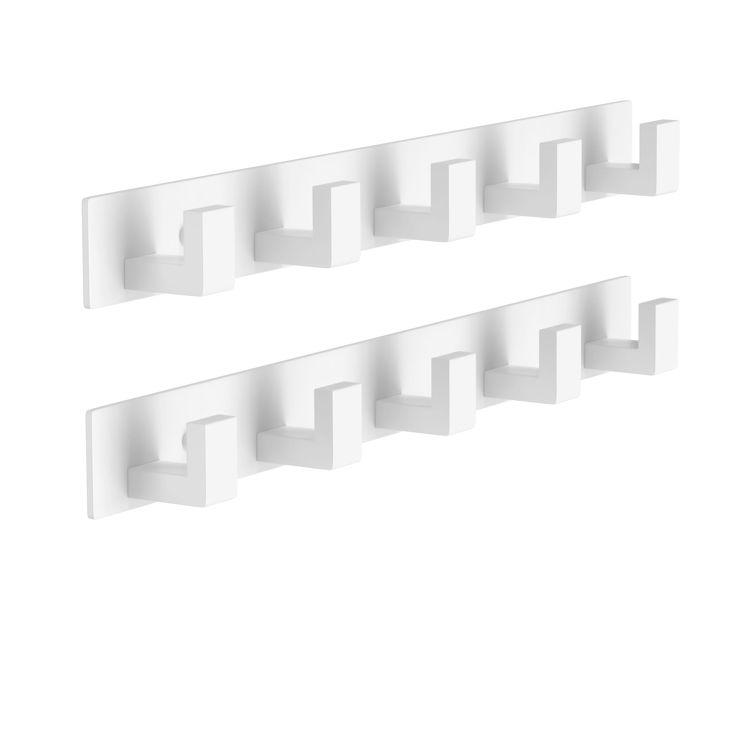 PMMASTO Stainless Steel Wall Coat Rack, White- 5 Hooks, 2 Pack, L Shape
