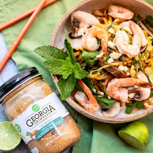 Image of Georgia Grinders Salt-Free Almond Creamy Gourmet Nut Butter Spread, Whole30 Approved, Non-GMO, Gluten Free, No Palm Oil, No Added Sugar, Paleo and Vegan Friendly, 12 Ounce (1 Pack)