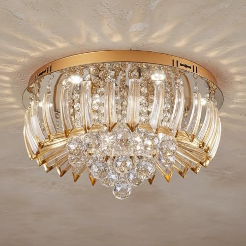 Plafon Sobrepor LED Cristal e Acrílico Greta 45cm 24W Dourado Esquilos Shop Tensão:Bivolt; Cor da Luz:3000K - Luz Amarel