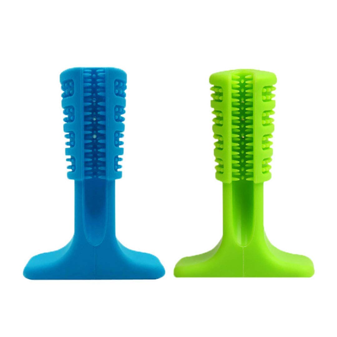 Dog Toothbrush Stick 2 Pack Green and Blue Natural Rubber Bite Resistant Toys for Dogs Pets Oral Care Dental Care Brushing Stick Effective Teeth Brush for Dogs,Medium-Small-Large