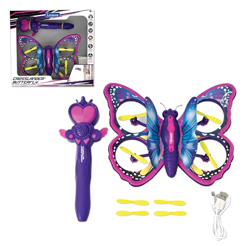 LEXIBOOK, Crosslander Butterfly, Mi Mariposa voladora de Interior por Control Remoto hasta 12 km/h, Loopings, Control Remoto de 2 Modos, Efectos de Sonido y luz, Rosa, RCBUT