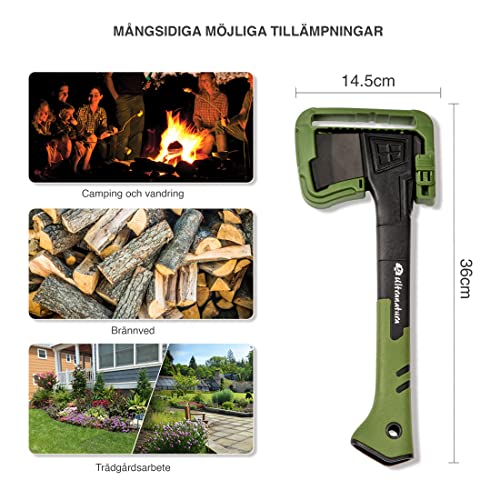 Ultranatura Universalaxt, inclusief lemmetbescherming, greeplengte ca. 36 cm, allroundaxt, universeel inzetbare bijl voor het splijten van kleine blokken en takken, TÜV/GS - getest, kleur: zwart-groen - Afbeelding 3