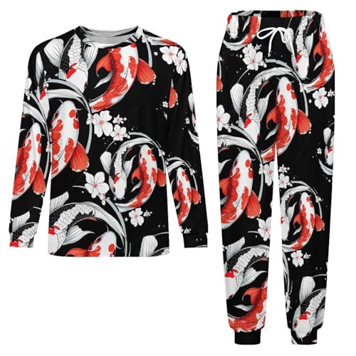 Yin-Yang Japanese Fish Pajama Set Long Sleeve Lounge Sets Sleepwear 2 Pjs Nightwear for Men Women3