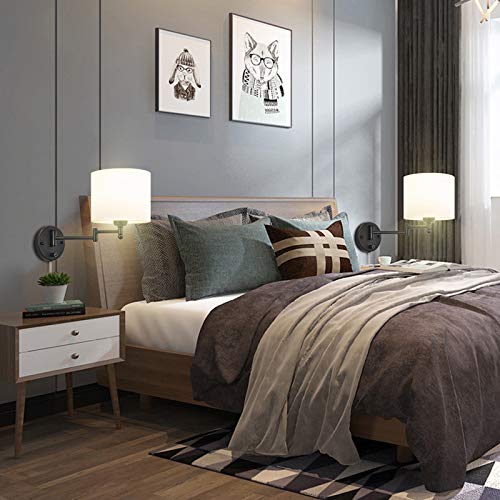 Ic Instant Coach Swing Arm Wall Sconce 7" Shade Width Plug In Wall Mount Opaque Ivory Linen Shade 40W 2-Way Installation(1 Light) #TOP5