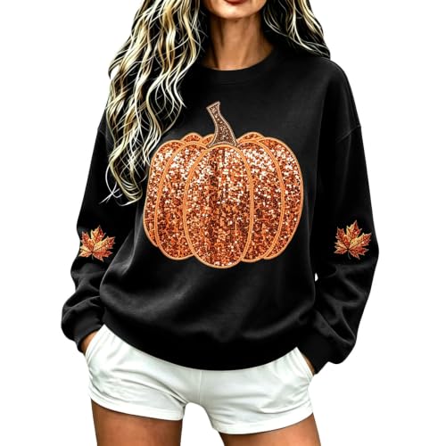 Pumpkin Sweatshirt Women Sequin Oversized Crewneck Halloween Sweatshirts - image 1