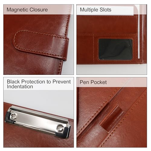 GraduatePro A5 Clipboard Folder with Storage Leather Waterproof Magnetic Conference Presenter Document Business Organizer Sleeves Brown - Image 4