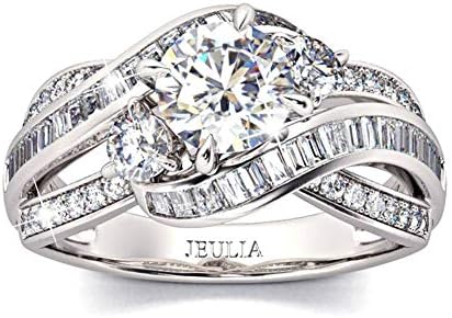 Jeulia Three Stone Round Cut Sterling Silver Ring Intertwined Engagement Rings for Women Cubic Zirconia Diamond Crossover Statement Ring Set Anniversary Promise Bridal Set with Gift Box (6)