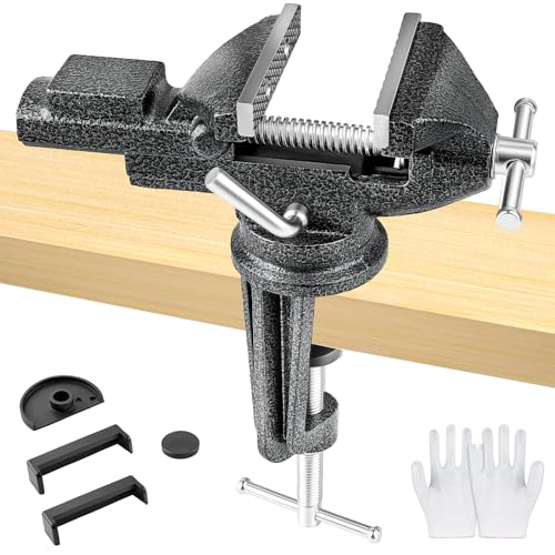 Bench Vise 3 Inch Table Vise with Built-In Anvil and 360 Swivel Base