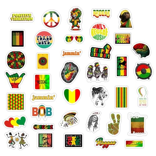 Image of 100Pcs Reggae Stickers - Rasta Stickers, Jamaica Inspired Vinyl Decals - Waterproof Aesthetic Stickers for Laptops, Water Bottles, Guitars, Journals - Gifts for Reggae Music Lovers