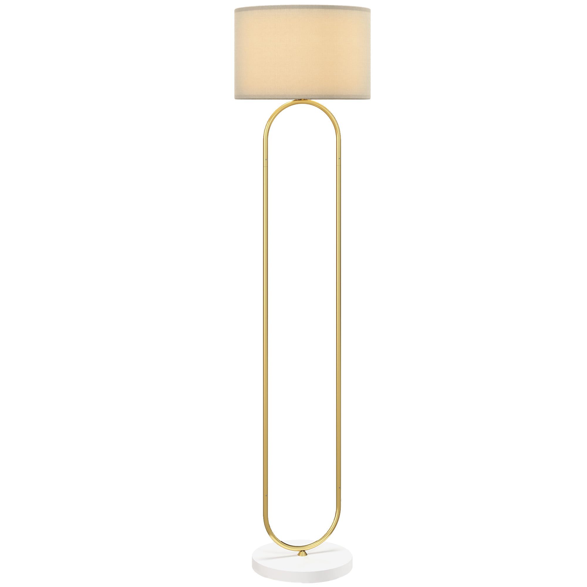HOMCOM Lampada da Terra Moderna con Doppio Tubo Metallico Base Grande Oro | Lampada a Piantana, Paralume in Tessuto, Interruttore a Pedale, Base di Appoggio, per Salotto e Camera da Letto