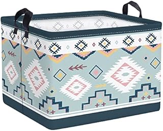 Clastyle Boho Abatract Sea Blue Shelf Basket for Bedroom Geometric Rectangle Clothes Toys Cube Storage Basket, 36L