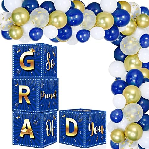 Graduation Party Decoration-60pcs Class Of 2023 Congrats Grad Box Balloon Garland Kit for High School College Senior 2023 Graduation Supplies (Blue)
