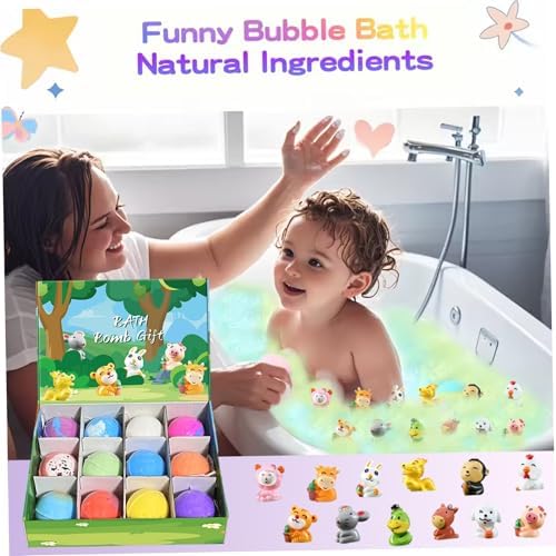 Bath Bombs with Animal Toys Inside 12Pcs/Set 2" - Child-Safe Fizzy Colorful Bubble Bathroom Supplies for Kids (Green) — view 2