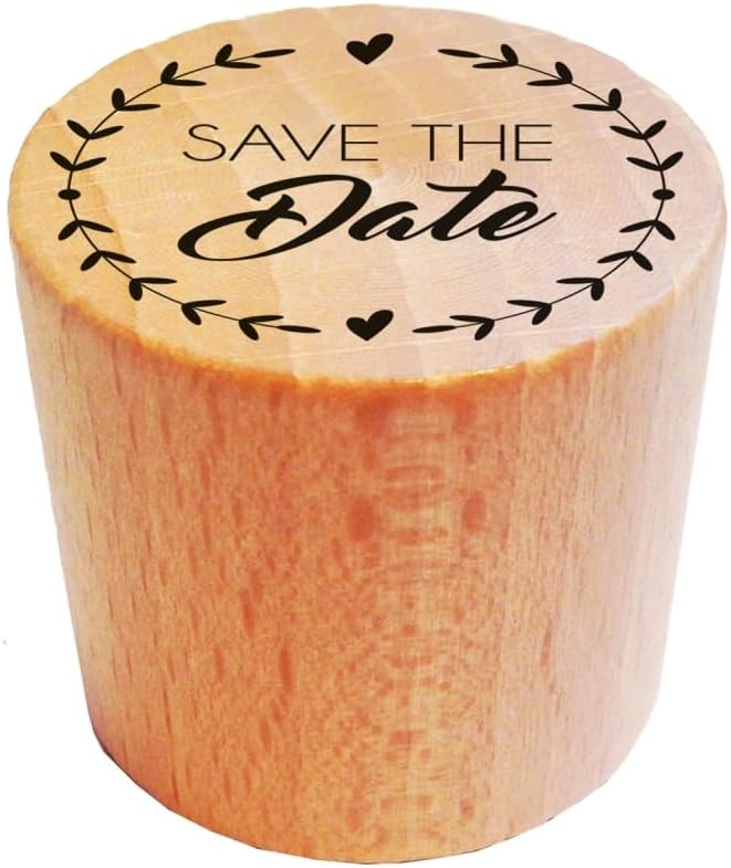Aladine - Round Wooden Stamps Save The Date - ø 2.8 cm - 100% FSC Wood - Stamp for Invitations for Parties, Weddings, Anniversaries, Major Events - 1899