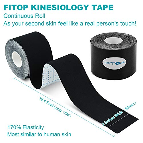 Kinesiology Tape Kinetic For Knee, Shoulder, Elbow And More, Perfect K Athletic Tape For Sports, Recovery And Physio Therapy, 2 Pack Black #TOP1