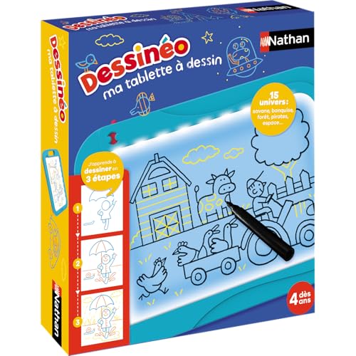 Nathan - Dessinéo Ma tablette à dessin , Tablette lumineuse à Dessin Enfant dès 4 ans , A Emporter , Loisir Créatif Enfant , Apprendre à Dessiner ,...