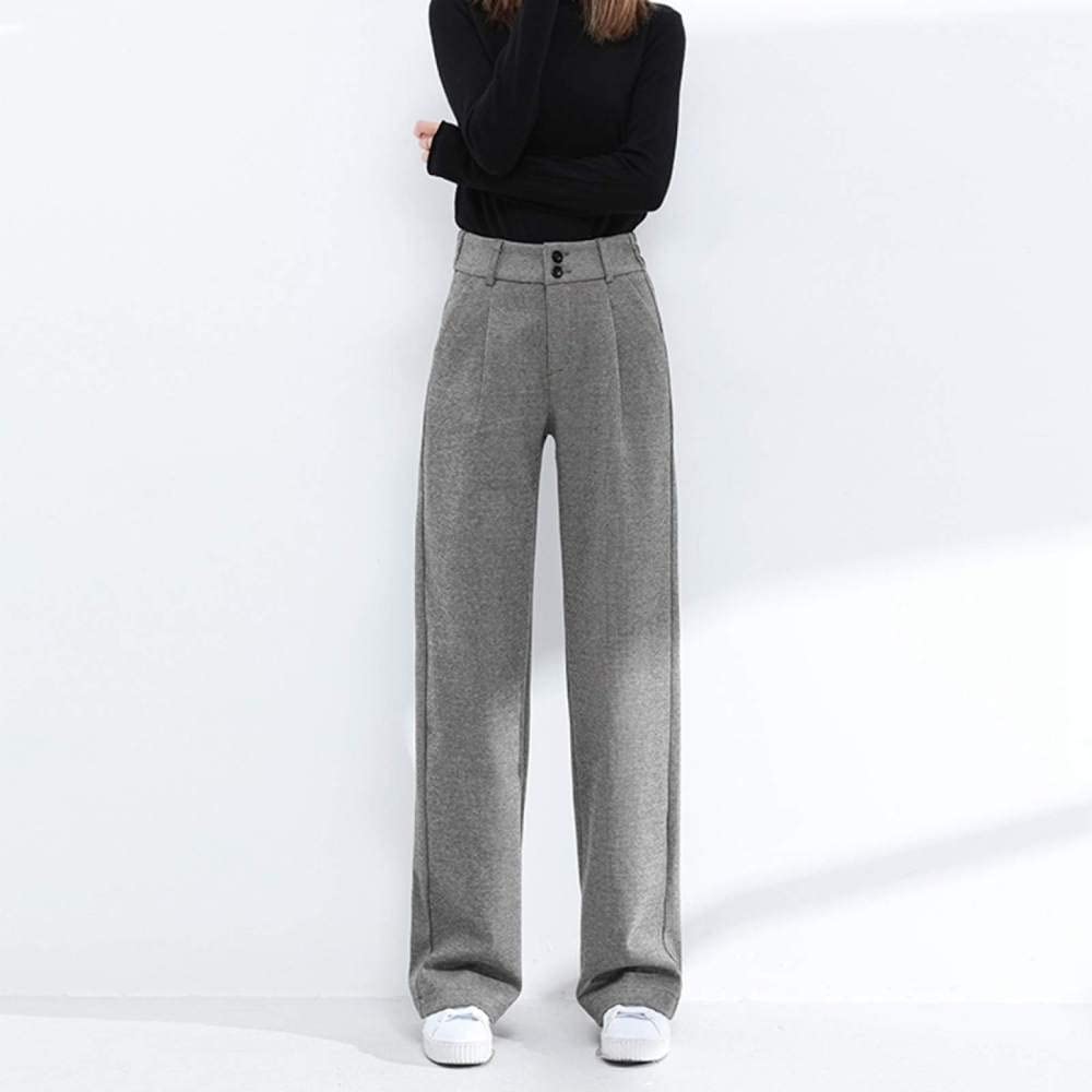 Pantalones De Pierna Ancha para Mujer - Pierna Ancha De Lana De Moda, Pantalones De Pierna Recta De Cintura Alta Cálidos De Otoño E Invierno, Pantalones Gruesos Suaves Pantalones De