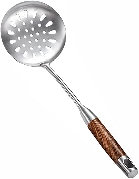 GREATLINK Strainer Skimmer Ladle, Slotted Spoons for Cooking and Frying, Kitchen Utensils Durable 304 Stainless Steel Skimmers Pasta Strainer Spoon with Wooden Handle,15.2 Inch