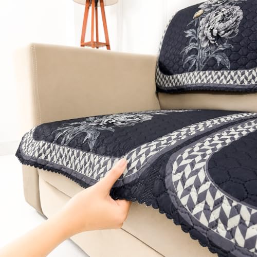 Image of Homerz 'Brooklyn Series' Premium Sofa Cover | Quilted Floral Design | Non-Slip Washable Sofa Protector | Soft Anti Slip Fabric (Ny Grey, 2 Seater, Seat Cover with Backrest)