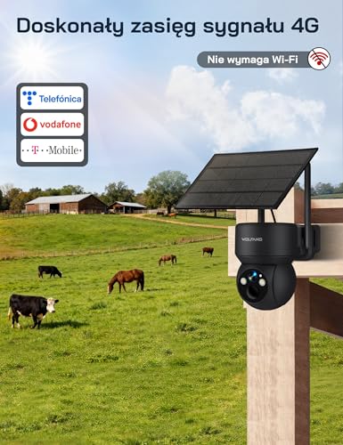 WOLFANG Kamera przyrodnicza, 4G LTE kamera komórkowa zasilana energią słoneczną z widokiem 2,5 K wideo na żywo, regulacja nachylenia 355°, zdalna regulacja 90°, kamera bezpieczeństwa z noktowizorem