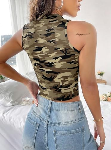 Image of LovelyWholesale Women Sexy Cut Out Crop Tank Tops Crew Neck Summer Sleeveless Top