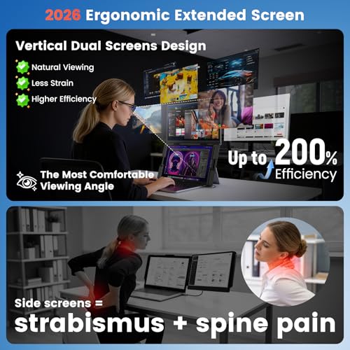 Image of SMISEACOW S15 Plus Laptop Screen Extender 15.6 inch, Fits 13-17.3 inch Laptops Ultra-Slim 0.2 inch & 2 lb, Portable Monitor for Laptop Clamp-On Stacked Dual Laptop Monitor Extender for Home Office & Travel