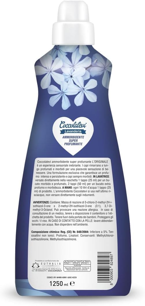Coccolatevi Ammorbidente Super Profumante L'Originale,Suavizante súper perfumado, ropa perfumada y suave, 50 lavados, 1250 ml + llavero Beni Culinari gratuito