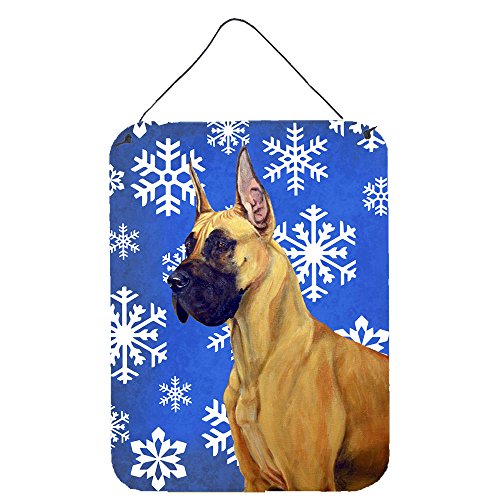 Caroline's Treasures LH9265DS1216 Great Dane Winter Snowflakes Holiday Wall or Door Hanging Prints Aluminum Metal Sign Kitchen Wall Bar Bathroom Plaque Home Decor Front Door Plaque, 12x16, Multicolor