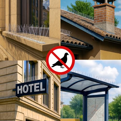 VOUNOT® Bird Spikes 3.5M – Stainless Steel Anti-Pigeon and Bird Deterrent Spikes Birds Control Defence Spikes for Roofs and Windows, Easy to Install 14 pcs x 25cm