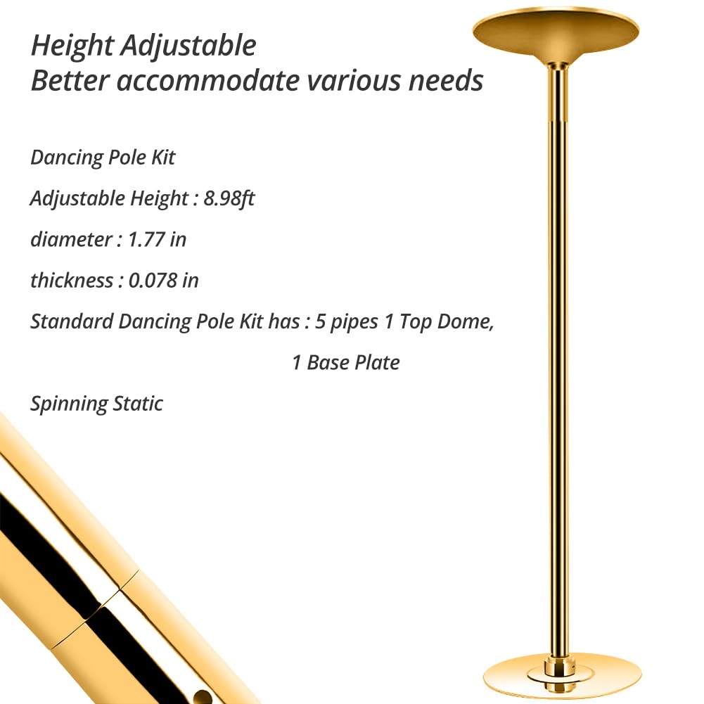 T-explorer Professional Stripper Spinning Dancing Pole Portable Removable 45mm Home Party Bar Gym Exercise Fitness Weight Capacity 330lb Gold Color