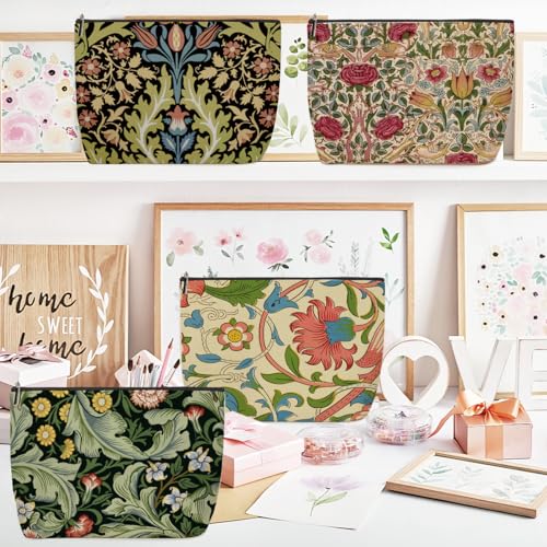 4 Pieces Makeup Bag Classic Flower Botanical Floral Aesthetics Skincare Bag Travel Toiletry Bag Makeup Pouch Cosmetic Bag Friendship Thank You Gifts for Women Aunt Girls Friends Bestie Manager Boss3